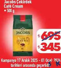 JACOBS CAFE CREAM ÇEKİRDEK KAHVE 500 G fiyat ve kampanya bilgisi